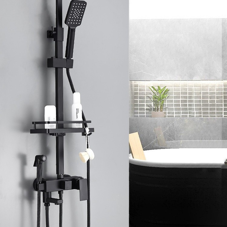 Cross-border shower head set, constant-temperature black household bathroom shower head, bathroom rain booster copper body shower head details Picture