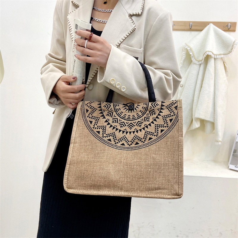 Foreign trade women's bag, cross-border linen handbag bag, 2021 Korean version composite jute cloth bag, fashionable single-shoulder shopping bag full figure