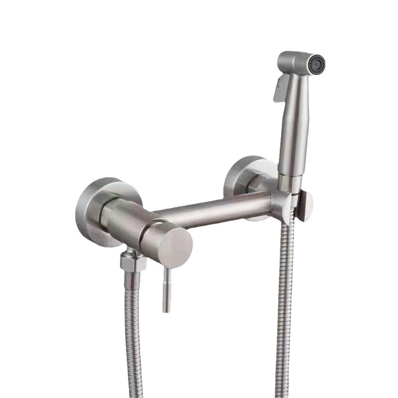 304 stainless steel shower faucet with cold and hot water, spray gun, multi-functional shower head, and concealed mixing valve Item Picture