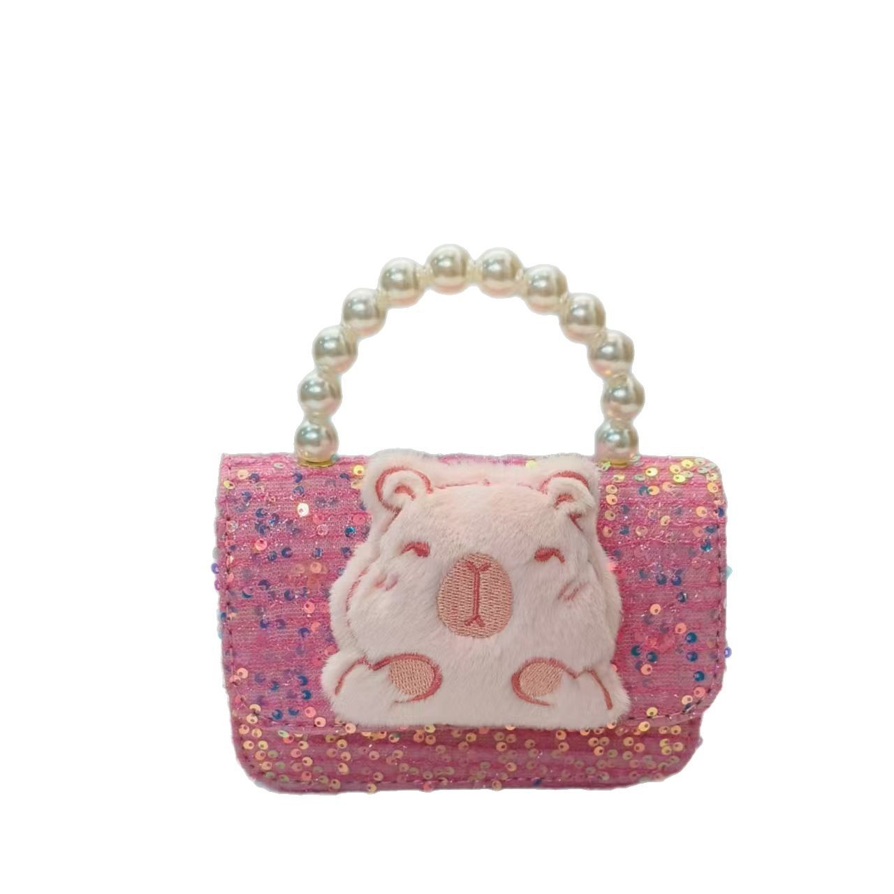 Capibara pearl handbag, cartoon children's bag, Little Chanel-style girl's loose change accessory bag, crossbody bag, small square bag Item Picture