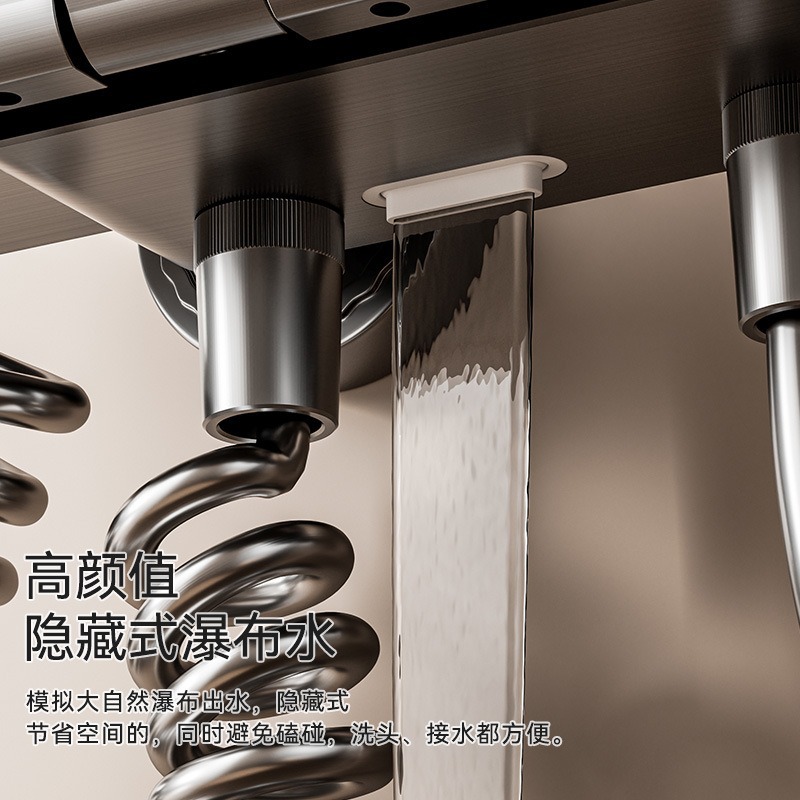 Pressurized intelligent digital display ambient light shower head set, piano keys, four-function gun, grey bathroom, light luxury homestay Application Scenario