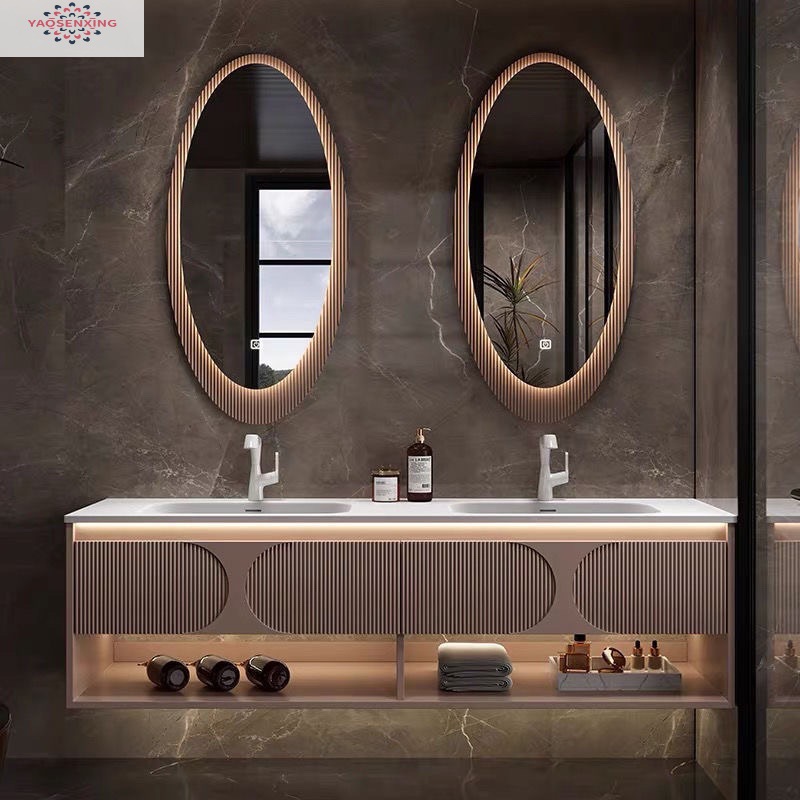The Kolinai integrated basin bathroom cabinet is a modern hotel-style bathroom with a double basin washbasin and sink details Picture