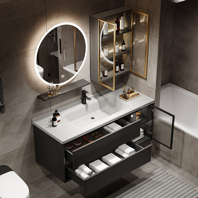 Ceramic one-piece basin, solid wood bathroom cabinet combination, modern and simple bathroom washbasin, washbasin, intelligent washbasin Specification drawing