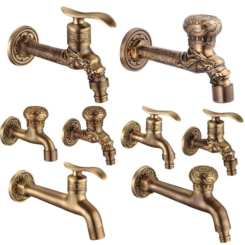 Antique-style washing machine faucet, all-copper European-style extended mop sink faucet, 4-minute single-cooling wall-mounted quick-boiling faucet details Picture