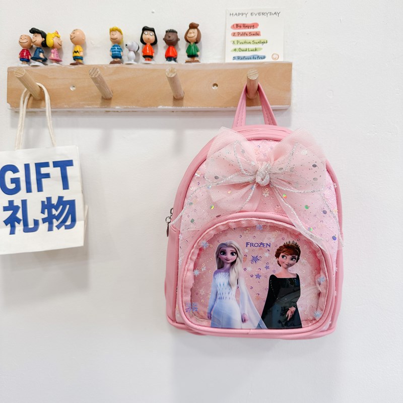New cute cartoon bow schoolbag, kindergarten Aisha Princess small schoolbag, versatile backpack for casual outings Specification drawing