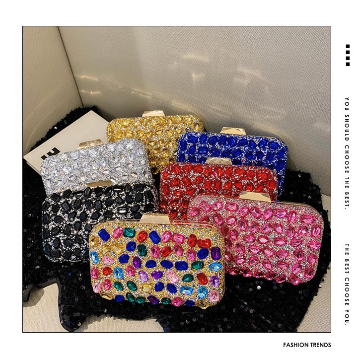 New cross-border full-diamond shiny bags, diamond-encrusted clutch bags, dinner bags, wedding banquet bags, party bags, small square bags and women's bags full figure