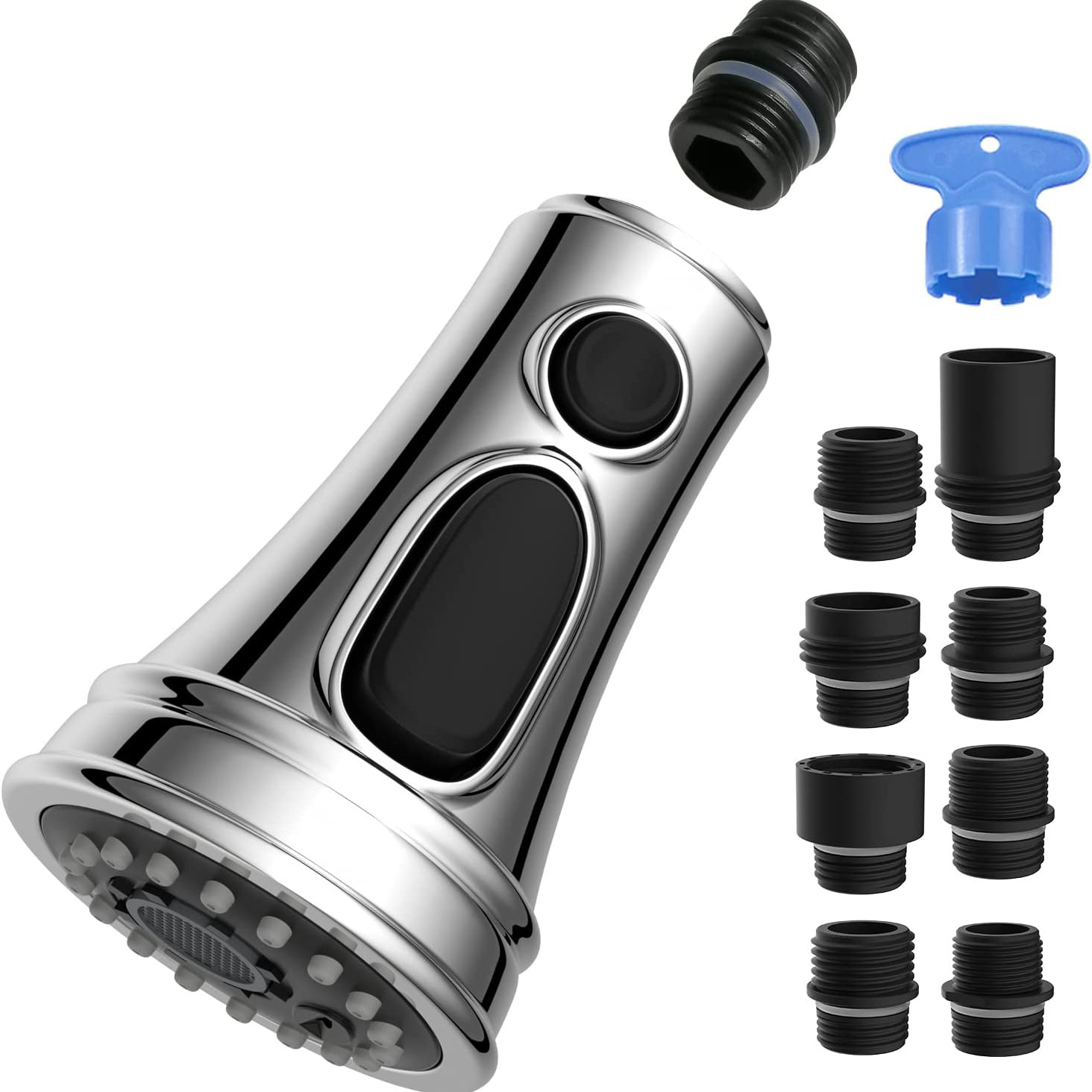 Wholesale of foreign trade kitchen pull-out showerhead with 3-level water outlet function including bubble, showerhead and blade, and pull-out head accessories Item Picture