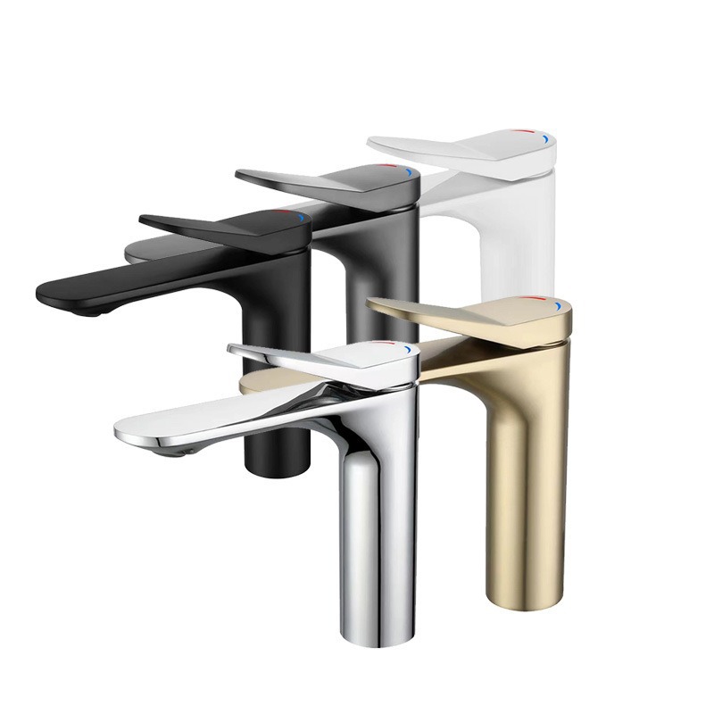 Cross-border engineering foreign trade hot and cold water faucet, copper core brushed, gold gun gray, washbasin, countertop basin, raised faucet Item Picture