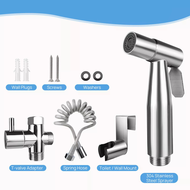 Household spray gun toilet companion, water booster, feminine wash, no-press high-pressure stainless steel toilet seat set faucet Specification drawing