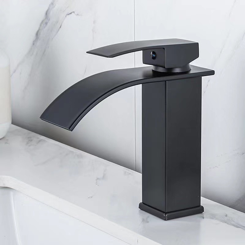 Washbasin, washbasin, basin, hot and cold water faucet, waterfall countertop faucet, black faucet for bathroom Item Picture