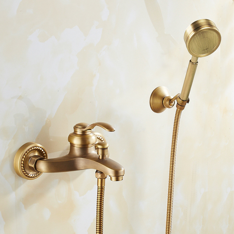 New antique-style pressurized shower head, extended rotating black antique electroplated gold shower faucet on the side of the bathroom bathtub details Picture
