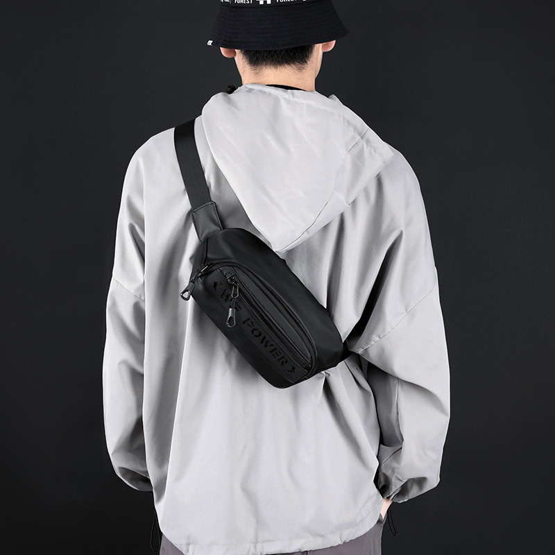New trendy men's chest bag, running sports waist bag, outdoor water-resistant cycling bag, casual single-shoulder crossbody bag details Picture