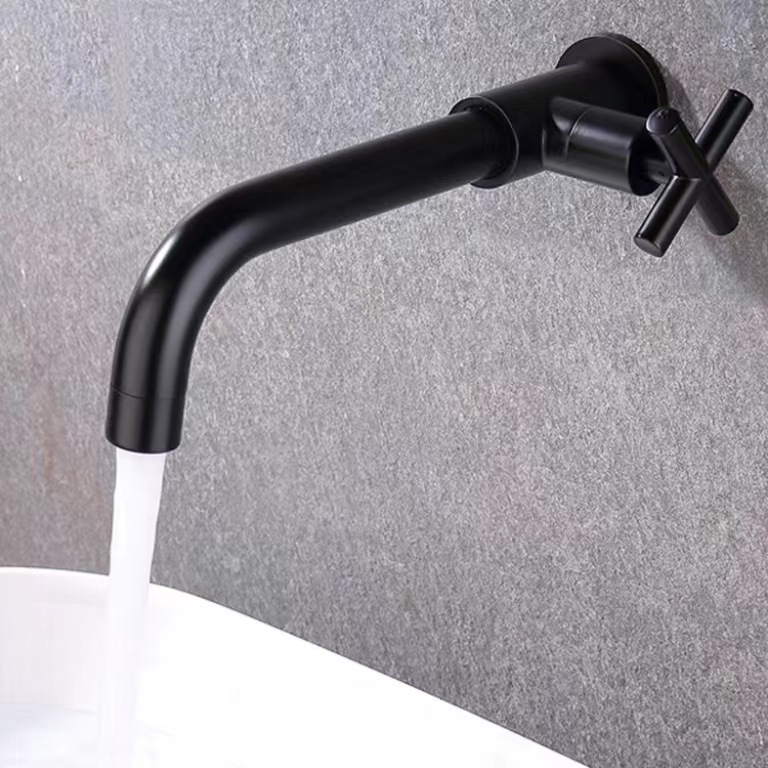 All-copper single-cooling wall-mounted faucet for export, golden washbasin, balcony, bathroom, European-style extended mop sink faucet Specification drawing