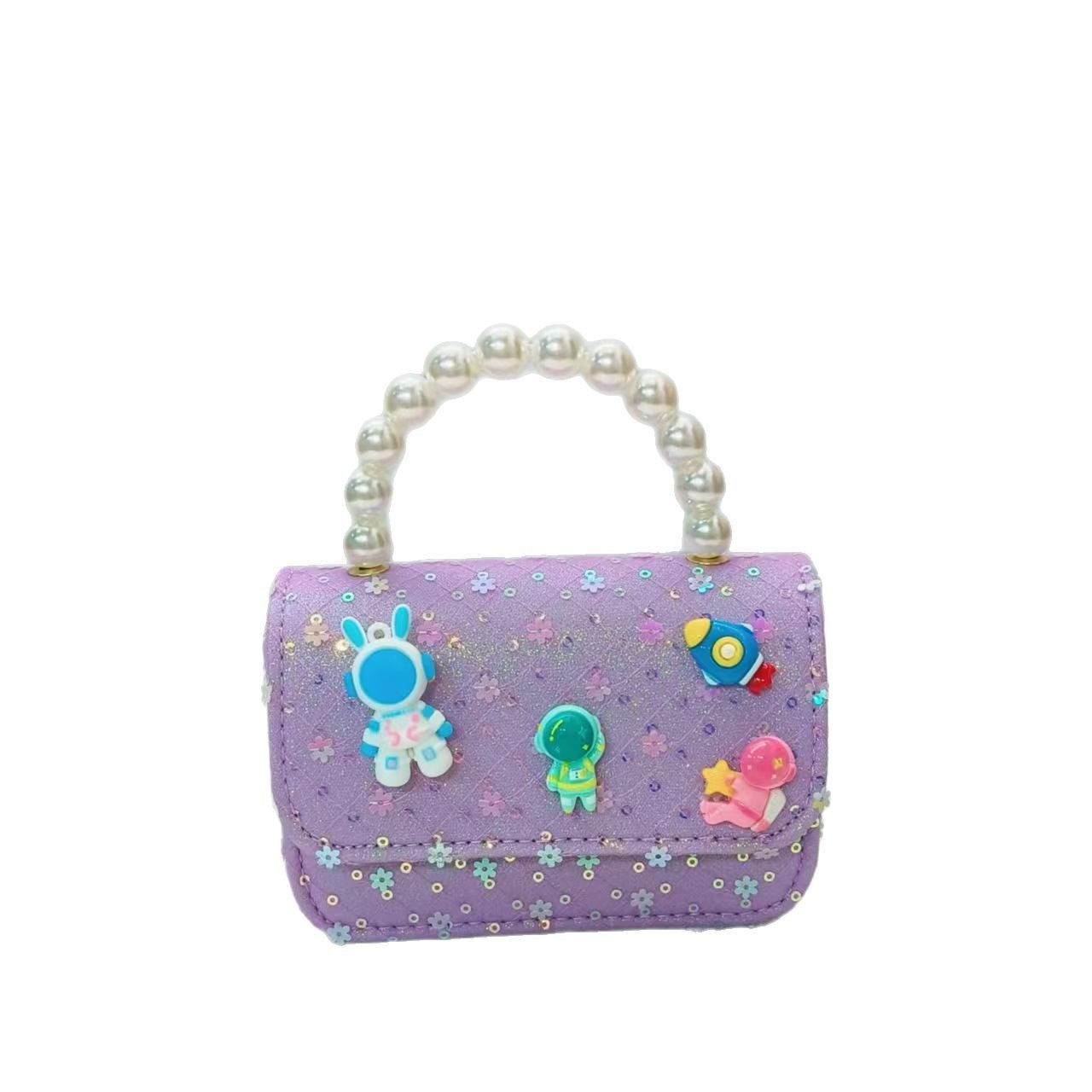Pearl handbag, astronaut, children, princess, chain bag, small square bag, girl, loose change accessory bag, single-shoulder crossbody bag Item Picture