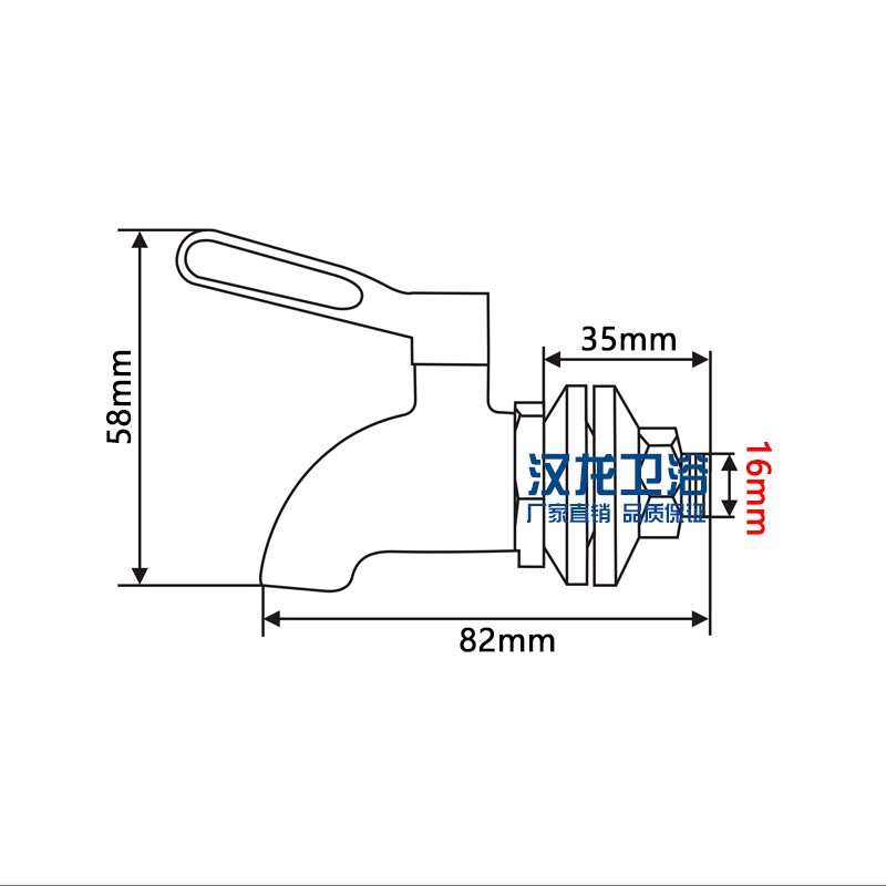 304 stainless steel wine bucket faucet, beverage juice boiling water bucket faucet, glass wine jar faucet, coffee faucet Specification drawing
