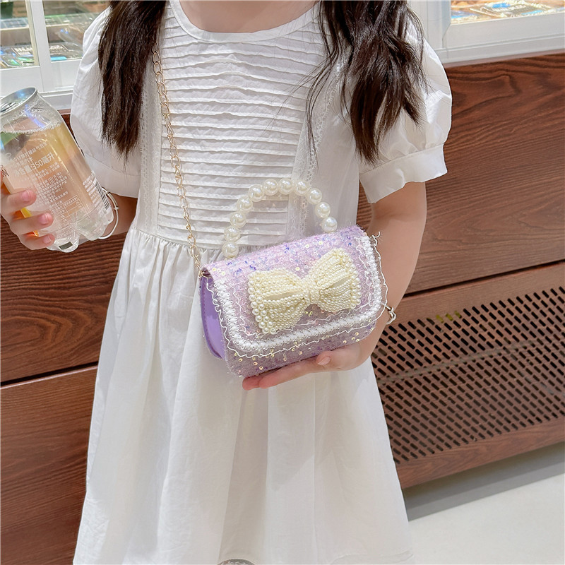 New girls' chanel-style single-shoulder bag, fashionable pearl handbag, sequined crossbody bag, chain change small square bag Specification drawing