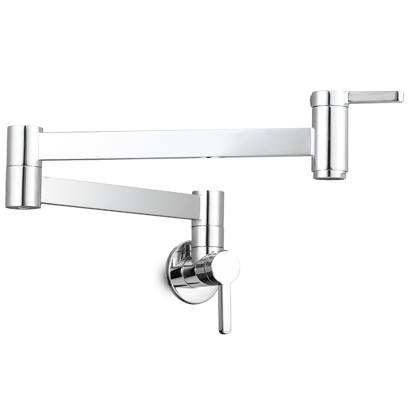 Copper square double-switch washbasin faucet, kitchen wall-mounted foldable single-cooling faucet, extended faucet for mop sink Item Picture