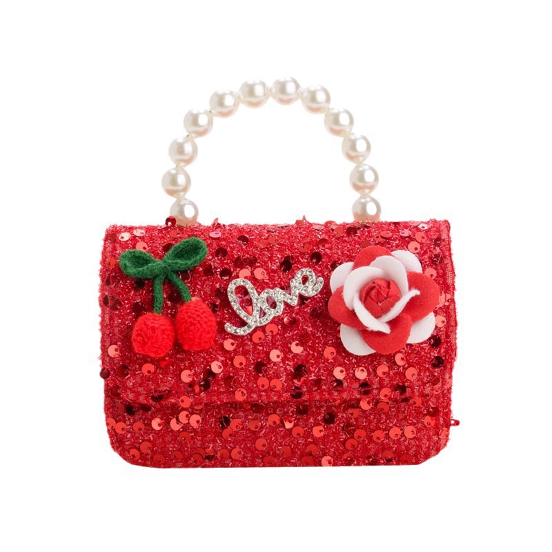 Children's New Year greeting bag, Christmas and New Year red lucky money bag, stylish girl princess pearl handbag, crossbody bag Item Picture