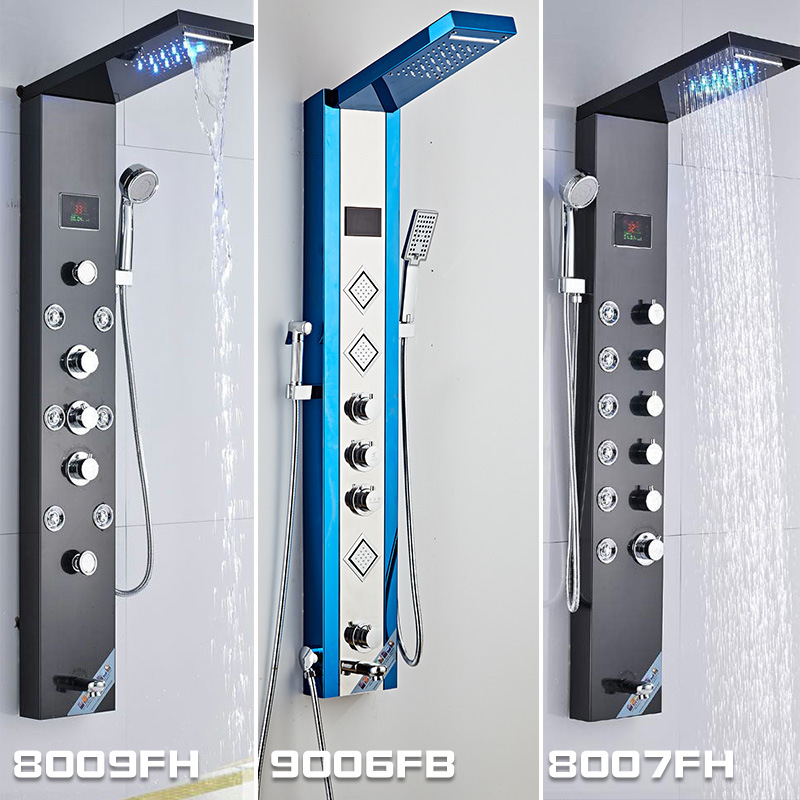 Stainless steel Shower screen, shower head set, digital display Shower panel, constant-temperature integrated shower screen Specification drawing