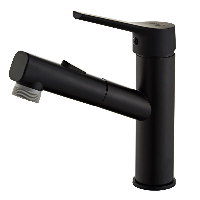 Wholesale of gun ash washbasins, all-copper pull-out hot and cold water faucets with mouthwash, bathroom washbasins and washbasins with single holes Item Picture