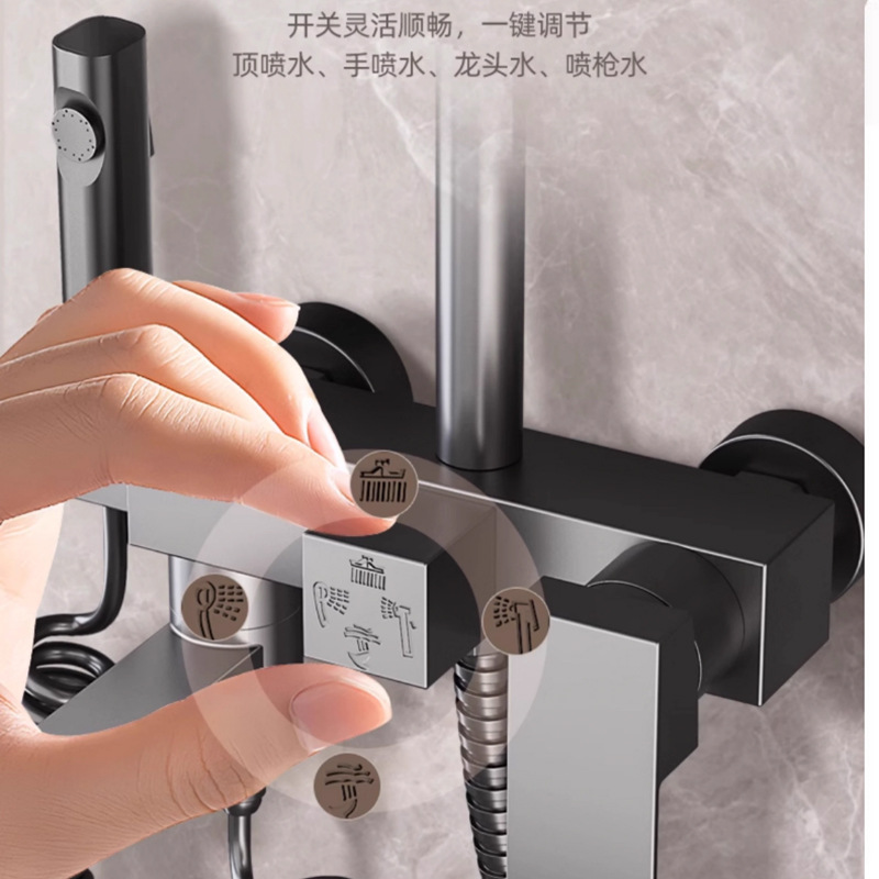 Square shower system for foreign trade, concealed pressure-increasing shower head set for shower room, complete set of household shower heads Application Scenario