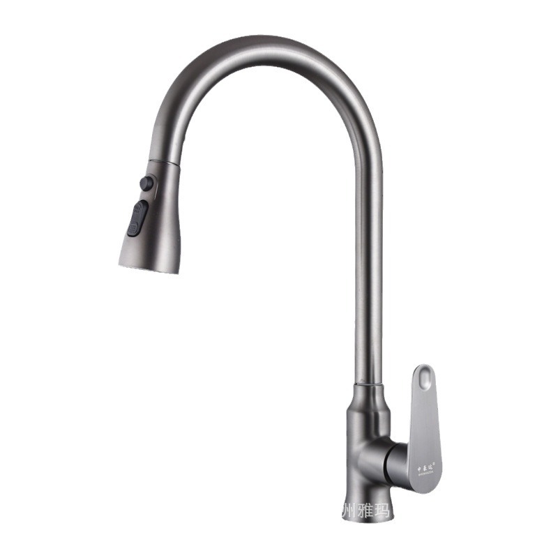 Gun-gray all-copper pull-out kitchen faucet, household pressure-increasing universal sink, cold and hot faucet, double scraper wash Item Picture