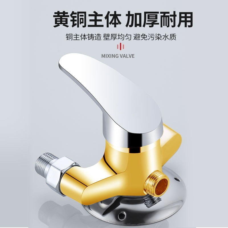 Copper exposed shower, bathroom, shower head, faucet, solar bath, water inlet, stainless steel cold and hot water mixing valve details Picture