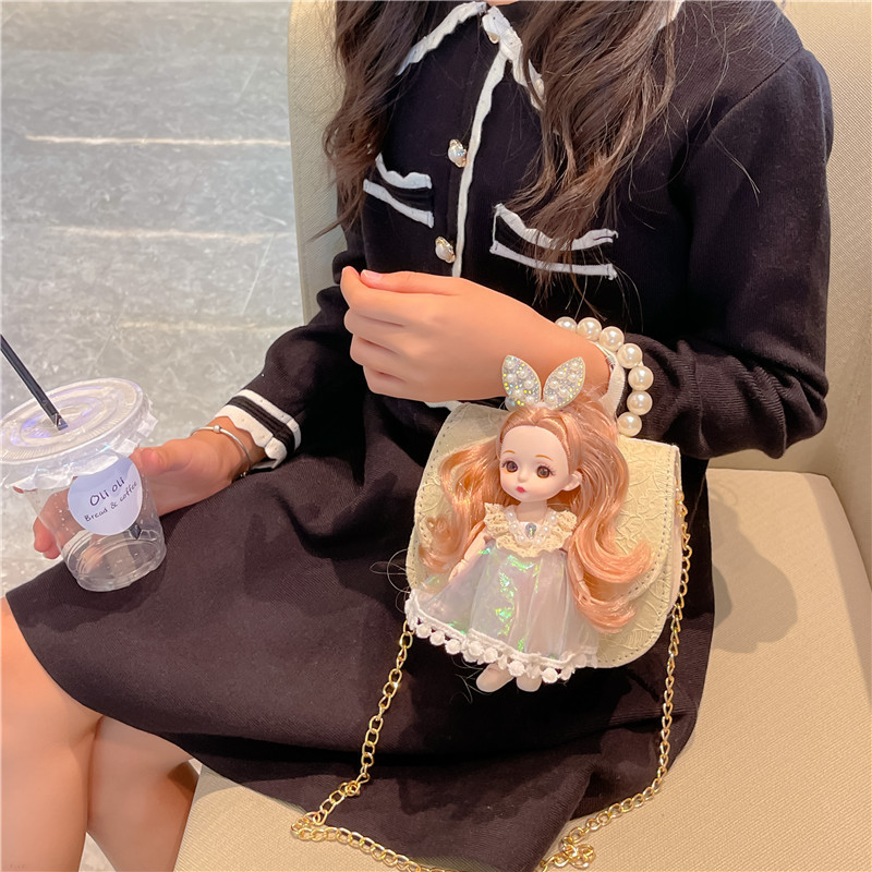New Korean-style children's princess bag, doll crossbody bag, cute little girl baby single-shoulder pearl handbag Application Scenario