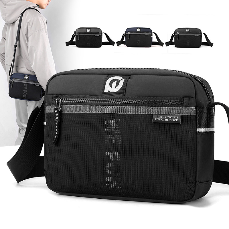 WEPOWER men's single-shoulder bag: Fashionable and casual nylon crossbody bag, horizontal style, individualistic and trendy single-shoulder bag full figure