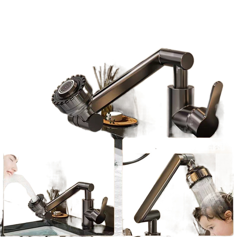 Universal rotating faucet mechanical arm, simple kitchen and bathroom multi-functional anti-splash faucet for cold and hot water Item Picture
