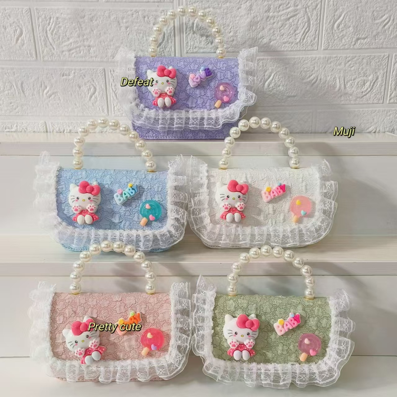 Pearl handbag, single-shoulder crossbody bag, loose change accessory bag, princess bag, cartoon KT cat children's bag, chain bag, Xiaofang details Picture