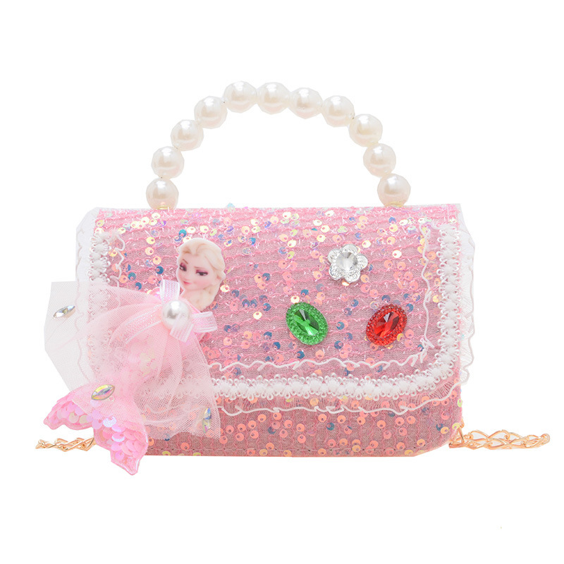 New girls' chanel-style single-shoulder bag, fashionable pearl handbag, sequined crossbody bag, chain change small square bag Item Picture