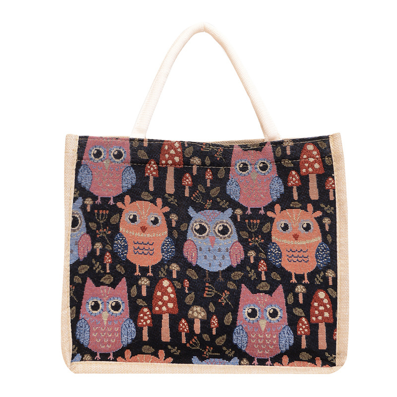 ins linen fashion tote bag for ladies, cute, niche and stylish canvas bag, Korean cartoon casual bento bag Item Picture
