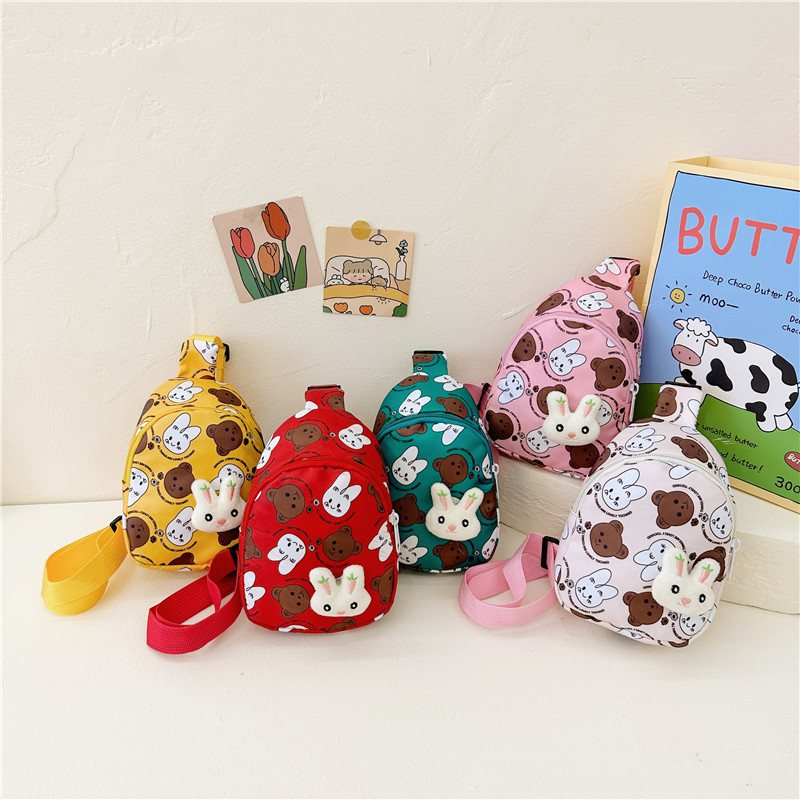 Children's bags 2023 Summer New crossbody bag, cute bear chest bag, Korean version mini nylon bag for boys and girls, trendy full figure