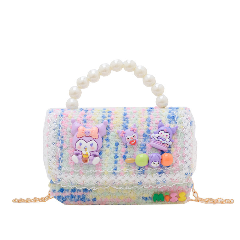 Stylish children's single-shoulder bag, fashionable cartoon pearl hand-held children's bag, simple little princess chain crossbody bag Item Picture