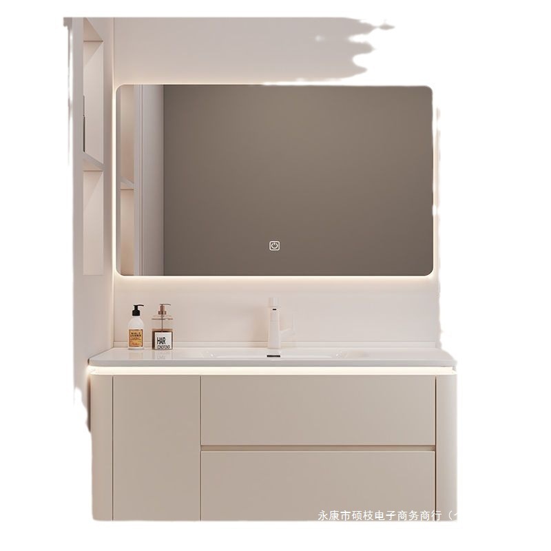 Simple cream-style washbasin, ceramic integrated basin, modern bathroom, smart solid wood bathroom cabinet set, combined washbasin Item Picture