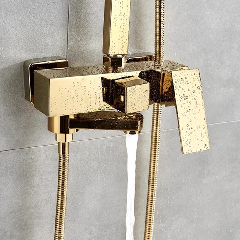 Golden shower set, faucet, wall-mounted hot and cold shower column, square rain shower head, European style Specification drawing