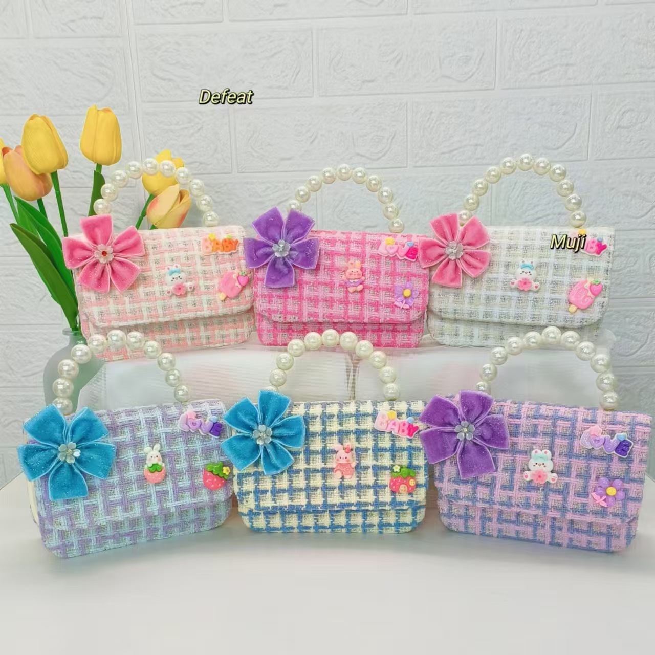 Pearl handbag, bow rabbit girl bag, little girl loose change accessory bag, chain bag, bow small square bag full figure