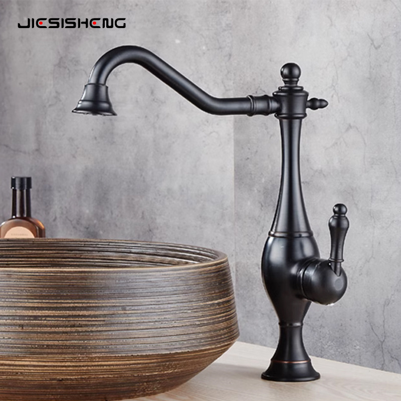 Cross-border antique brass kitchen sink faucet, household rotatable washbasin countertop basin, hot and cold water faucet splash-proof Specification drawing
