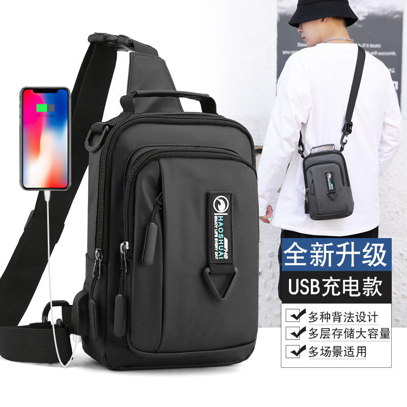 Cross-border exclusive new men's chest bag, fashionable single-shoulder crossbody bag, multi-functional waterproof chest bag, outdoor travel backpack details Picture