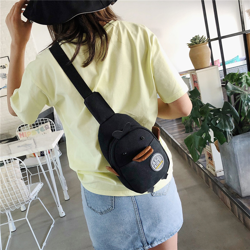 Cartoon 2024 new style canvas chest bag, Korean version cute little yellow duck nylon crossbody phone bag, crossbody bag Application Scenario