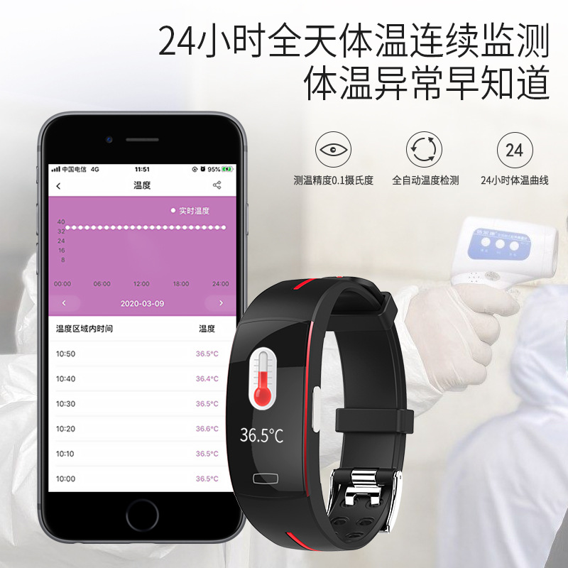 P3A smart bracelet continuously monitors body temperature, blood pressure, heart rate, electrocardiogram, heart rate and remote care for loved ones for 24 hours details Picture