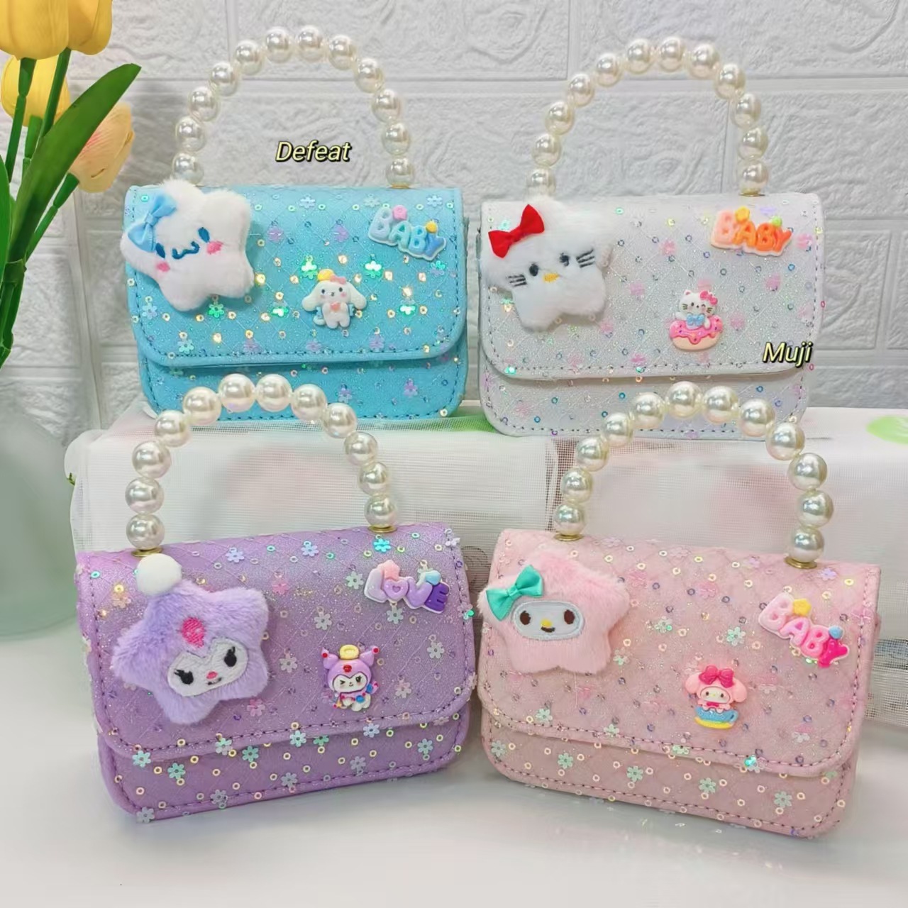 Children's bag, pearl handbag, Melody Kuromi Princess bag, little girl's loose change accessory bag, crossbody chain bag full figure