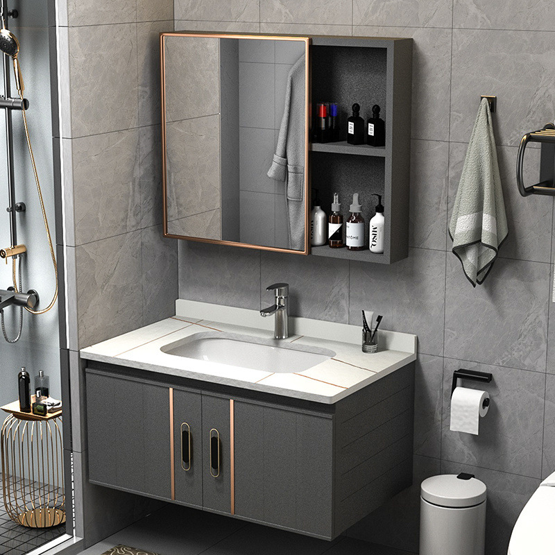 Light luxury rock plate space aluminum bathroom cabinet combination, modern and simple small-sized washbasin, household bathroom washbasin full figure