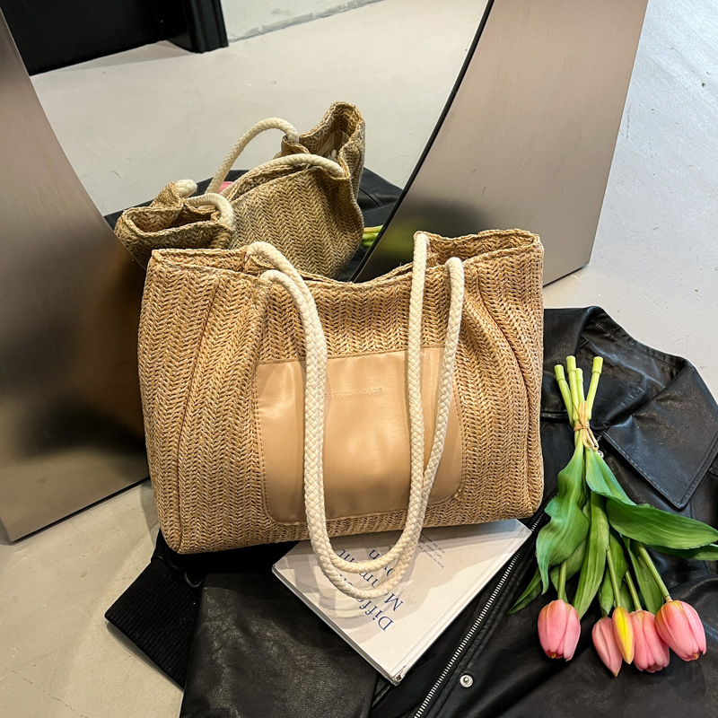 Cross-border women's single-shoulder beach bag, new woven bag, straw woven tote bag, Korean style girls' fashionable women's bag, handbag details Picture