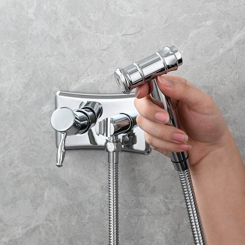 Copper antique wall-mounted cold and hot gynecological washbasin nozzle set, pressurized flushing nozzle, bathroom toilet cleaning spray gun details Picture