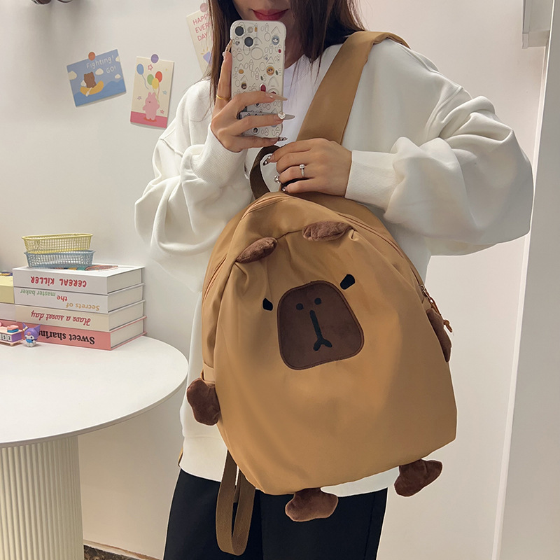 Backpacks, capybaras, niche design schoolbags, cute Capibara backpacks for college girls, cute brown bear trendy backpacks details Picture