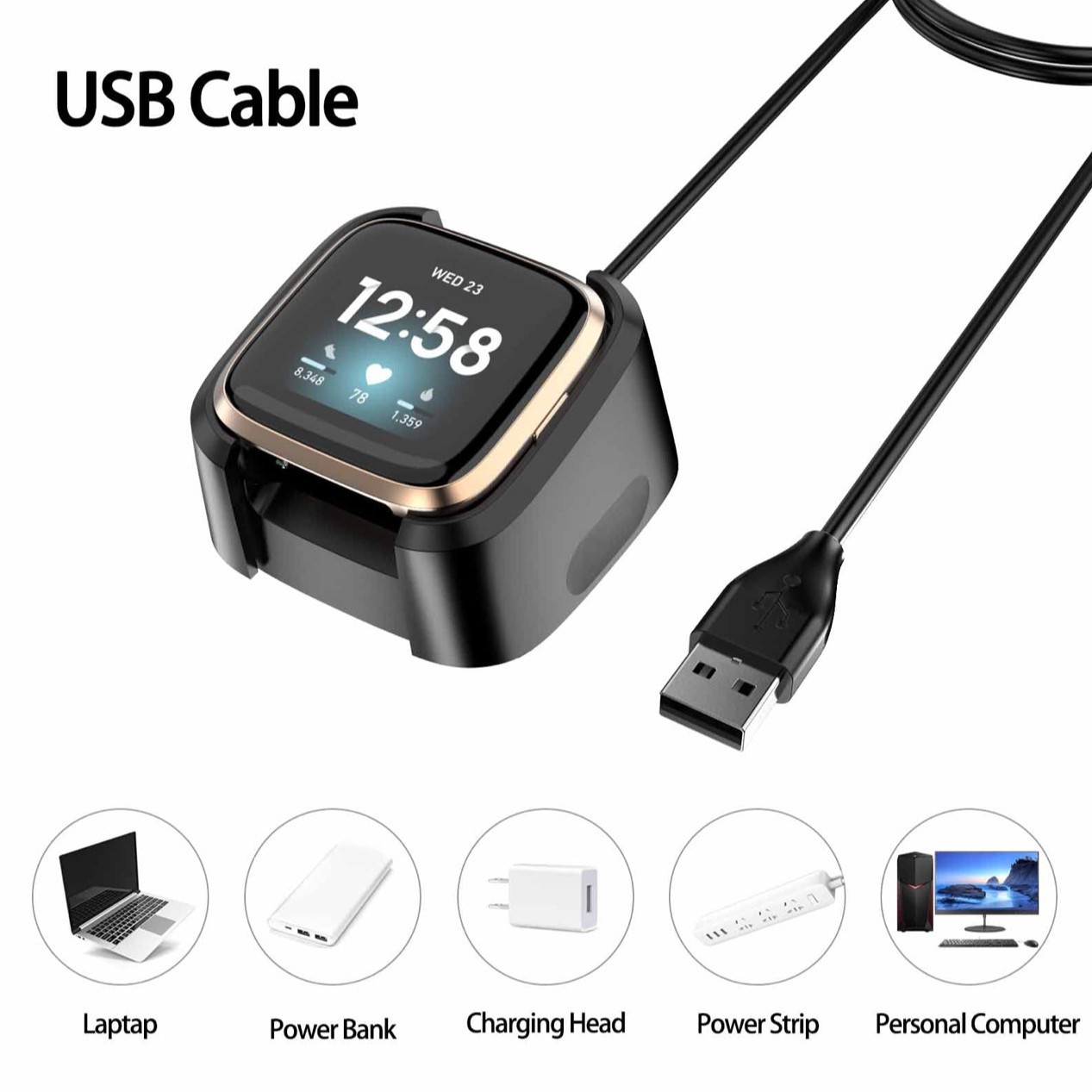 Factory direct sales fitbit versa 2 smartwatch charger, charging base, charging cable, USB details Picture
