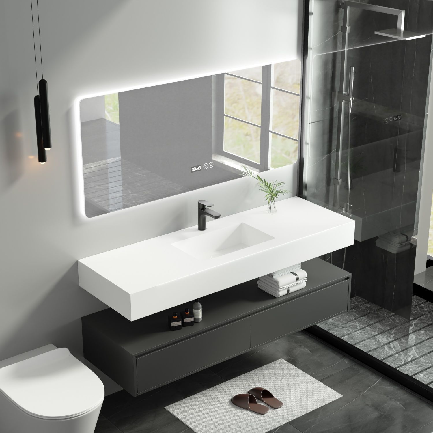 Bathroom rock plate integrated seamless ceramic basin, solid wood cabinet combination, washbasin, washbasin, seamless basin, bathroom Specification drawing