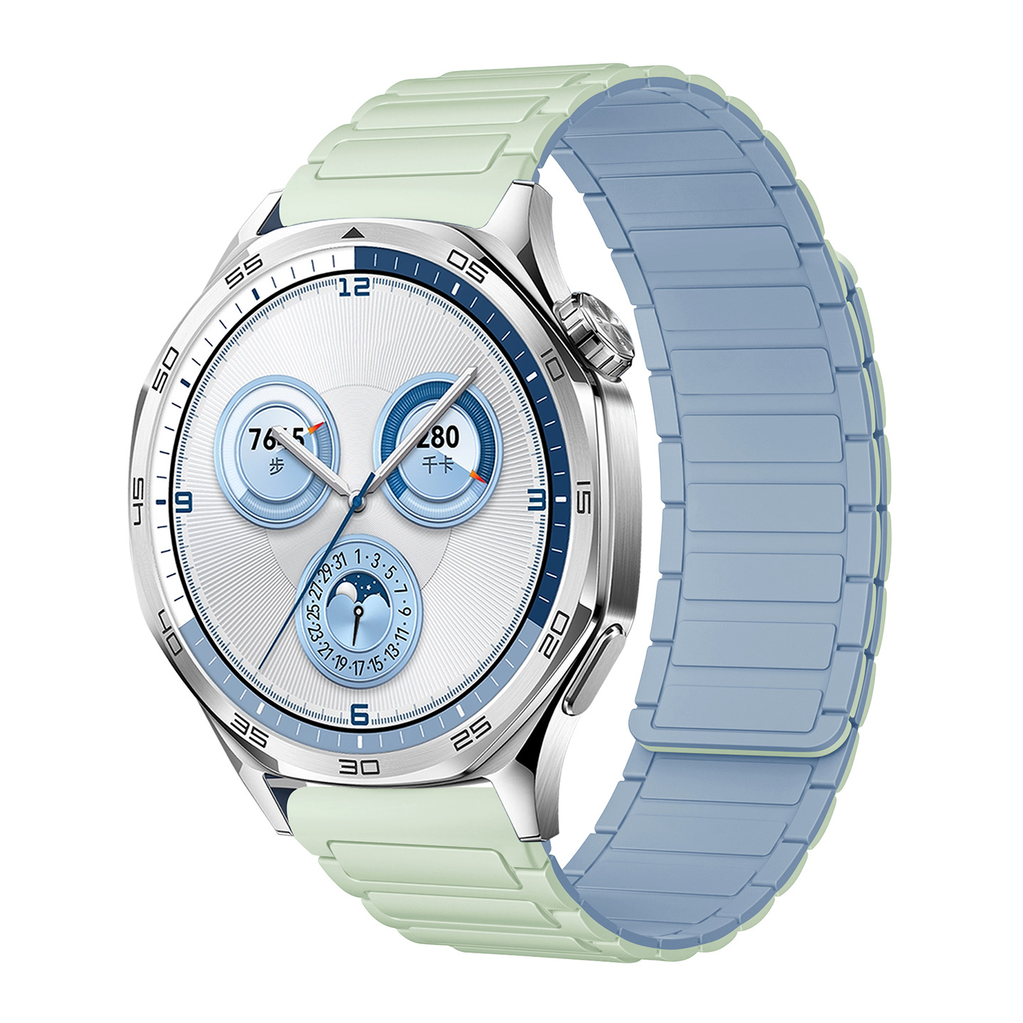 The watch4567 Armored I-shaped three-bead silicone magnetic watch strap is suitable for Huawei gt3, GT4 and GT5 watches details Picture